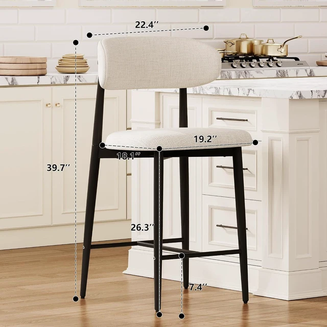 Alt view image 2 of 7 - Wooden Bar Stools Set of 4 with Ergonomic Backrest, Beige
