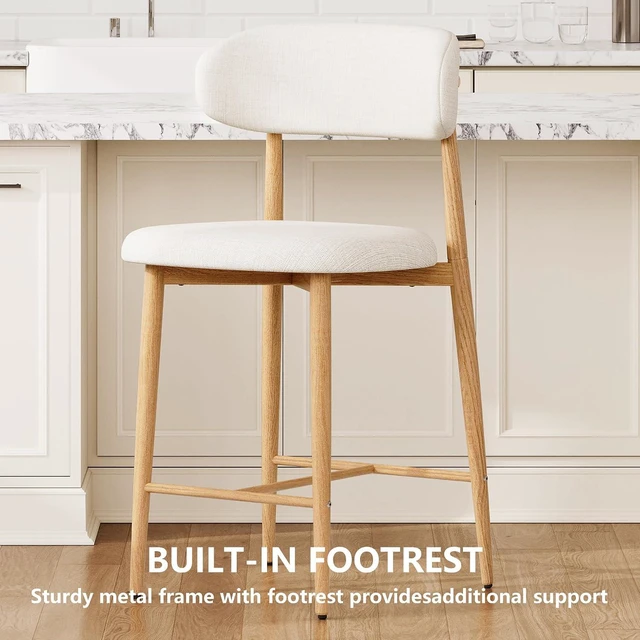 Alt view image 7 of 7 - Wooden Bar Stools Set of 2 with Ergonomic Backrest, Beige