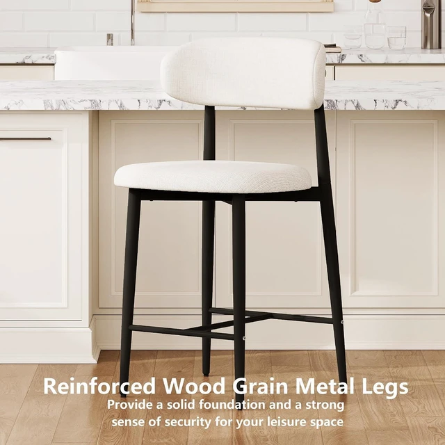 Alt view image 7 of 7 - Wooden Bar Stools Set of 4 with Ergonomic Backrest, Beige