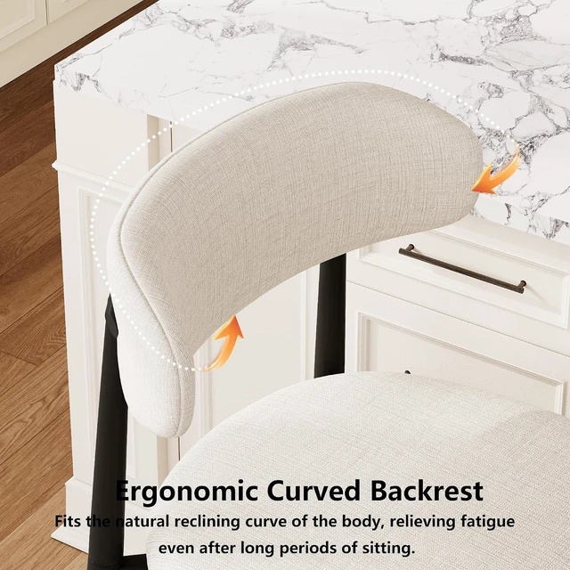 Alt view image 5 of 7 - Wooden Bar Stools Set of 4 with Ergonomic Backrest, Beige