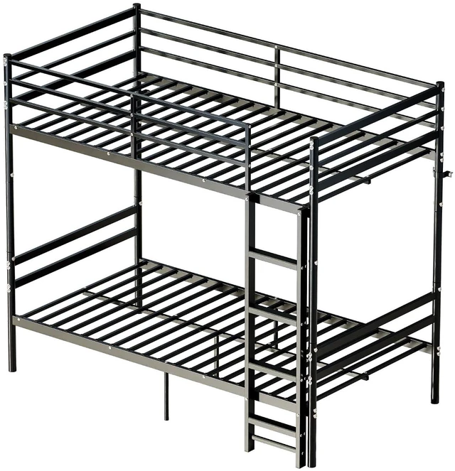 Alt view image 3 of 7 - Convertible Bunk Bed with Under Bed Storage Space and Safety Guardrail, Heavy Duty Metal Bunk Bed for Kids Teens, No Box Spring Needed, Twin Over Twin Size, Black