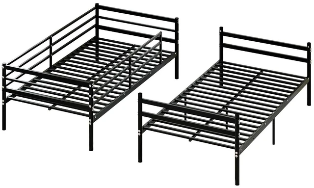 Alt view image 4 of 7 - Convertible Bunk Bed with Under Bed Storage Space and Safety Guardrail, Heavy Duty Metal Bunk Bed for Kids Teens, No Box Spring Needed, Twin Over Twin Size, Black