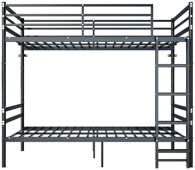 Alt view image 6 of 7 - Convertible Bunk Bed with Under Bed Storage Space and Safety Guardrail, Heavy Duty Metal Bunk Bed for Kids Teens, No Box Spring Needed, Twin Over Twin Size, Black