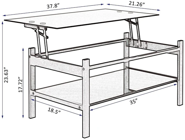 Alt view image 2 of 7 - Lift Top Glass Coffee Table with Storage Shelf, Black
