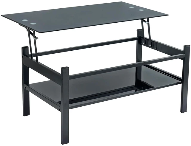 Alt view image 4 of 7 - Lift Top Glass Coffee Table with Storage Shelf, Black