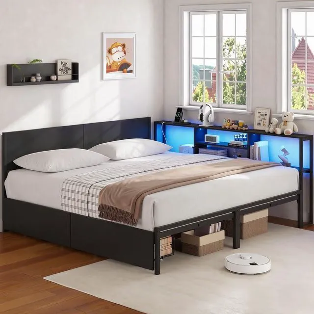Main image of Twin Beds for 2 Kids with Storage Bookcase Divider, Black