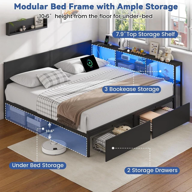 Alt view image 3 of 7 - Twin Beds for 2 Kids with Storage Bookcase Divider, Black