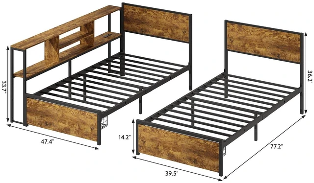 Alt view image 7 of 7 - Twin Beds for 2 Kids with Storage Bookcase Divider, Brown