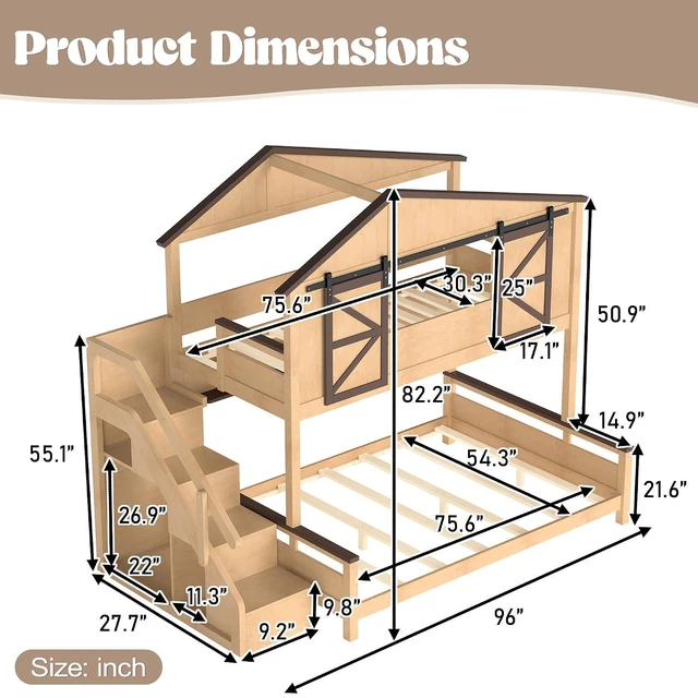 Alt view image 2 of 7 - Twin Over Full House Bunk Bed with Sliding Window, Natural