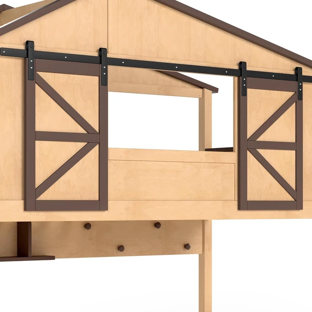 Alt view image 4 of 7 - Twin Over Full House Bunk Bed with Sliding Window, Natural