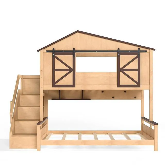 Alt view image 6 of 7 - Twin Over Full House Bunk Bed with Sliding Window, Natural