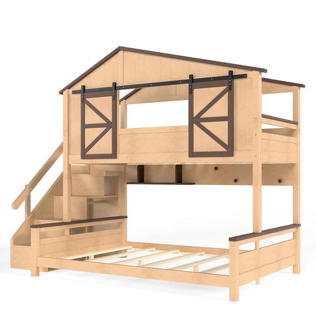 Alt view image 7 of 7 - Twin Over Full House Bunk Bed with Sliding Window, Natural