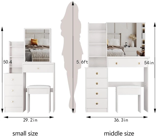 Alt view image 7 of 7 - Makeup Vanity Desk with Sliding Mirror and Drawers, White