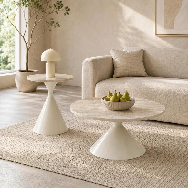 Main image of Modern Nesting Coffee Table Set of 2, Round Center Table and Side Table,White