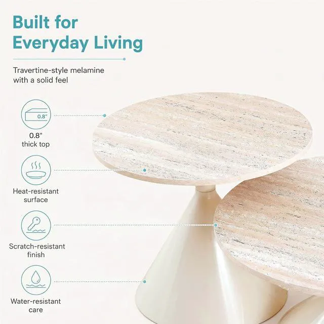 Alt view image 7 of 7 - Modern Nesting Coffee Table Set of 2, Round Center Table and Side Table,White