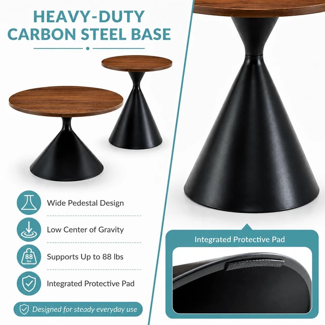 Alt view image 7 of 7 - Modern Nesting Coffee Table Set of 2, Round Center Table and Side Table, Black,Walnut