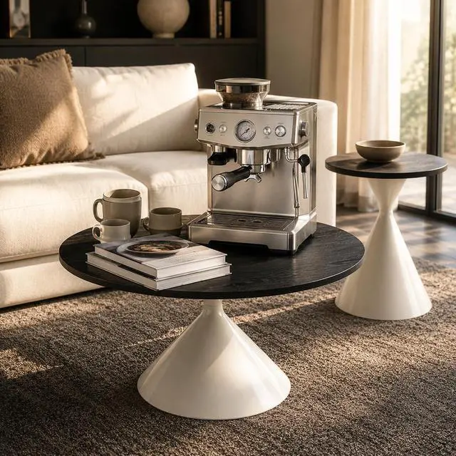 Main image of Modern Nesting Coffee Table Set of 2, Round Center Table and Side Table,Black,White