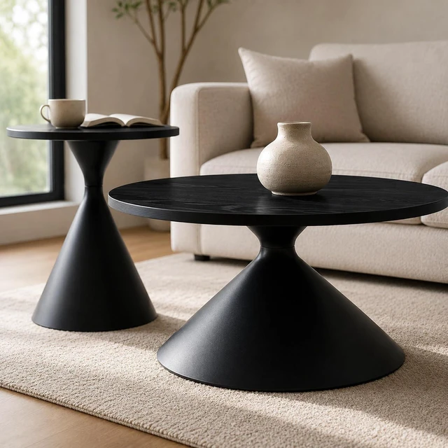 Main image of Modern Nesting Coffee Table Set of 2, Round Center Table and Side Table,Black