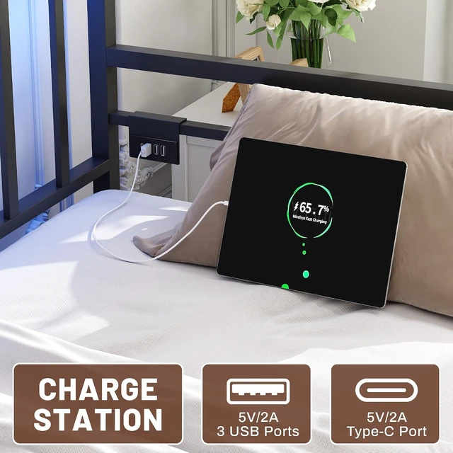 Alt view image 4 of 7 - Twin Metal Daybed with Trundle and USB Charging Station & RGB LED Lights, Convertible Sofa Bed for Guest Room & Office Nap, Black