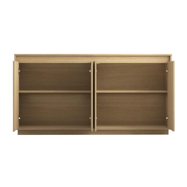 Alt view image 6 of 7 - Fluted Sideboard Buffet Cabinet with Power Outlet, Modern Credenza with 4 Doors & Shelves, Wood Coffee Bar Table Console with Anti-Toppling for Kitchen Living Room,Natural