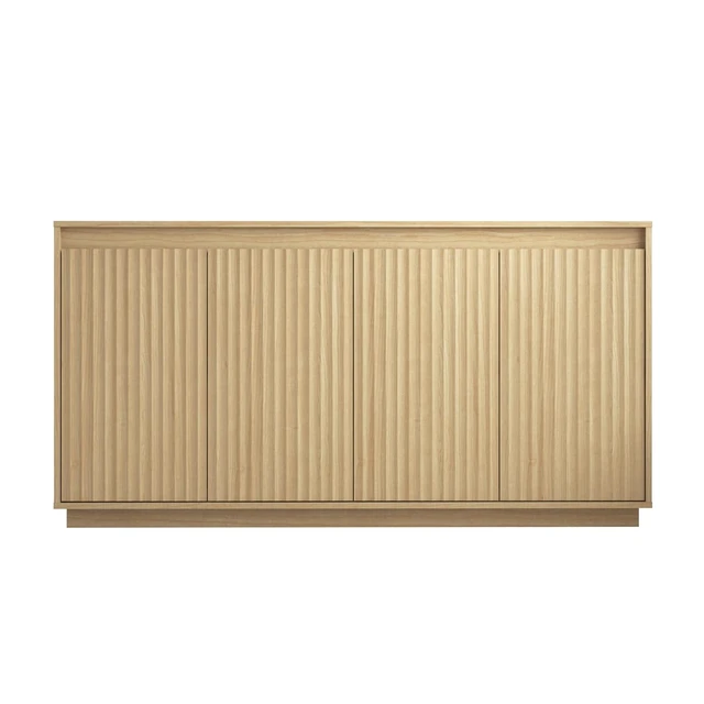 Alt view image 7 of 7 - Fluted Sideboard Buffet Cabinet with Power Outlet, Modern Credenza with 4 Doors & Shelves, Wood Coffee Bar Table Console with Anti-Toppling for Kitchen Living Room,Natural