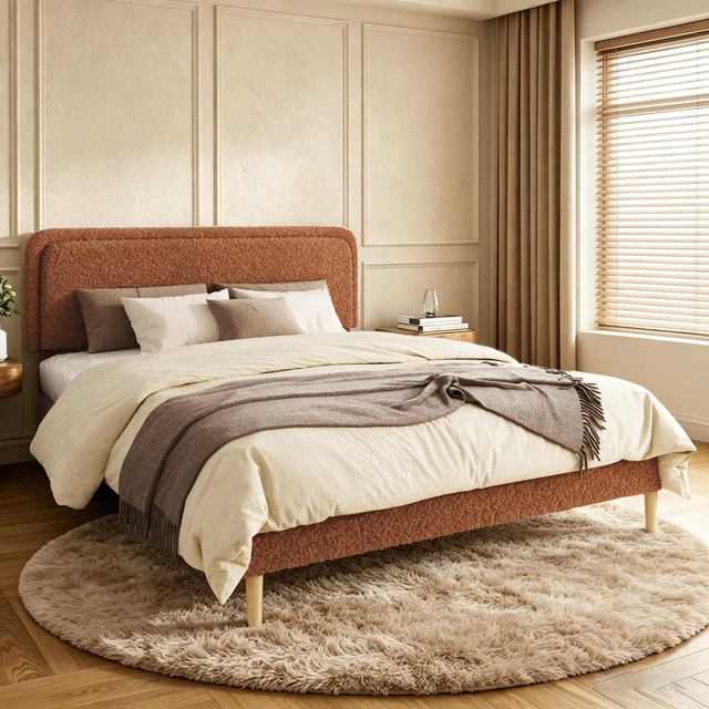 Main image of King Size Upholstered Platform Bed with Adjustable Headboard,High Clearance Boucle Bed Frame with Under Storage and Noise Free Wooden Slats, Weight Capacity 1000 lbs, Brown