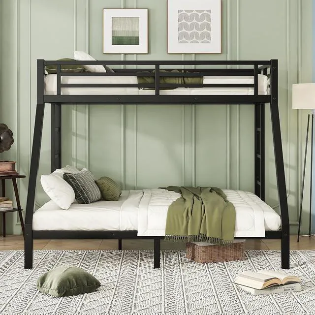 Alt view image 3 of 7 - Twin XL Over Queen Bunk Bed with Under-Bed Storage, Heavy Duty Metal Bunk Beds Frame with Full-Length Guardrail & Ladders, Heavy-Duty Bunk Bed, No Spring Box Needed, Black