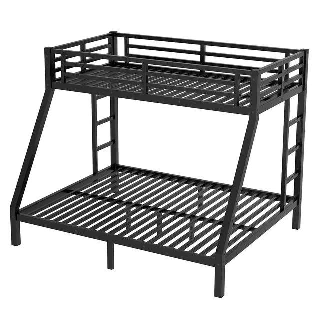 Alt view image 4 of 7 - Twin XL Over Queen Bunk Bed with Under-Bed Storage, Heavy Duty Metal Bunk Beds Frame with Full-Length Guardrail & Ladders, Heavy-Duty Bunk Bed, No Spring Box Needed, Black