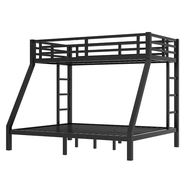 Alt view image 5 of 7 - Twin XL Over Queen Bunk Bed with Under-Bed Storage, Heavy Duty Metal Bunk Beds Frame with Full-Length Guardrail & Ladders, Heavy-Duty Bunk Bed, No Spring Box Needed, Black