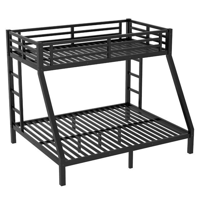 Alt view image 6 of 7 - Twin XL Over Queen Bunk Bed with Under-Bed Storage, Heavy Duty Metal Bunk Beds Frame with Full-Length Guardrail & Ladders, Heavy-Duty Bunk Bed, No Spring Box Needed, Black