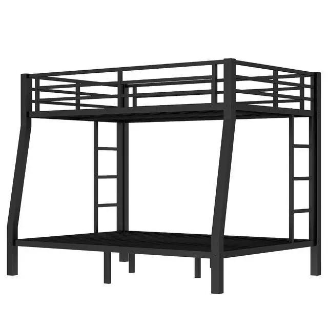 Alt view image 4 of 7 - Full XL Over Queen Bunk Bed with Under-Bed Storage, Heavy Duty Metal Bunk Beds Frame with Full-Length Guardrail & Ladders, Heavy-Duty Bunk Bed, No Spring Box Needed, Black