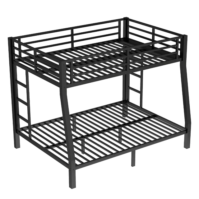 Alt view image 5 of 7 - Full XL Over Queen Bunk Bed with Under-Bed Storage, Heavy Duty Metal Bunk Beds Frame with Full-Length Guardrail & Ladders, Heavy-Duty Bunk Bed, No Spring Box Needed, Black
