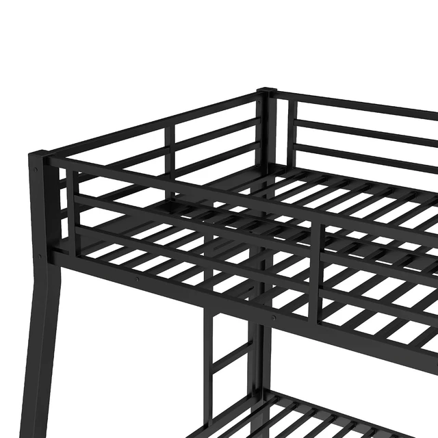Alt view image 7 of 7 - Full XL Over Queen Bunk Bed with Under-Bed Storage, Heavy Duty Metal Bunk Beds Frame with Full-Length Guardrail & Ladders, Heavy-Duty Bunk Bed, No Spring Box Needed, Black