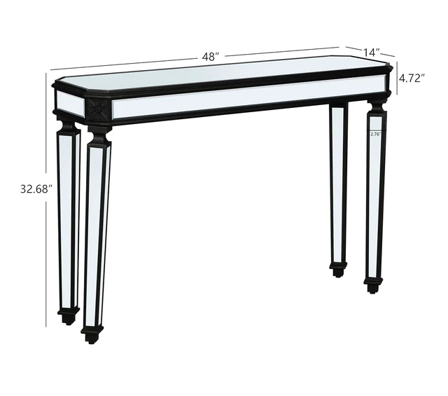 Alt view image 2 of 7 - 48-Inch Mirrored Console Table,Rectangle Glass Sofa Table with Vintage Carved Elements,Entryway Accent Foyer Tables with Gorgeous Noble Design,Black+Silver