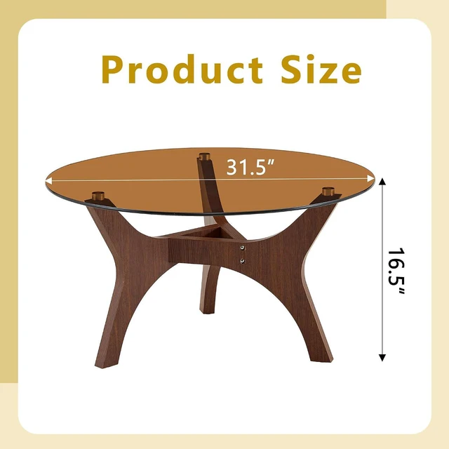 Alt view image 2 of 7 - Modern Glass Center Table, Minimalist Coffee Table with Study Legs, Ideal as a Centerpiece for Living Room, Walnut