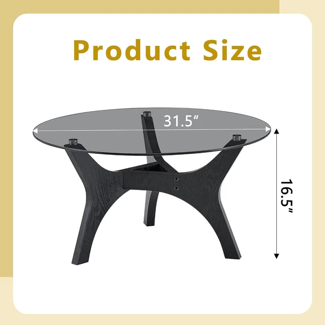 Alt view image 2 of 7 - Modern Glass Center Table, Minimalist Coffee Table with Study Legs, Ideal as a Centerpiece for Living Room, Black,Gray
