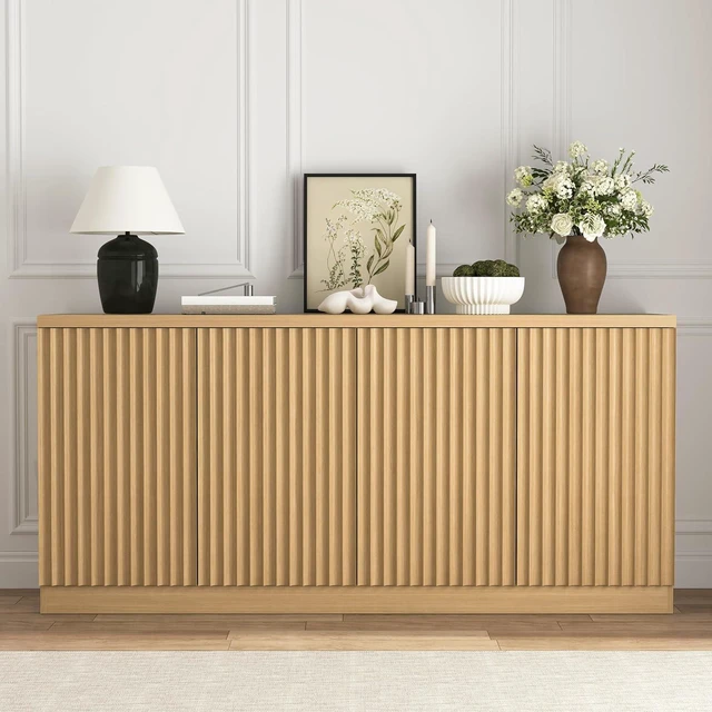 Main image of 62 Fluted Sideboard Buffet Cabinet with Shelves, Natural