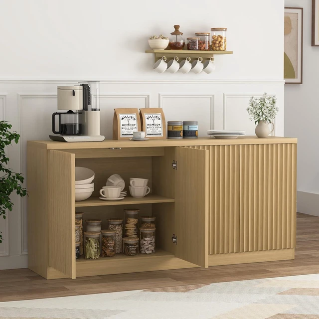 Alt view image 3 of 7 - 62 Fluted Sideboard Buffet Cabinet with Shelves, Natural