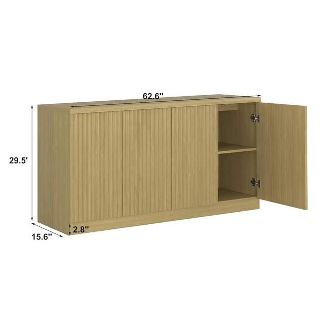 Alt view image 2 of 7 - 62 Fluted Sideboard Buffet Cabinet with Shelves, Natural