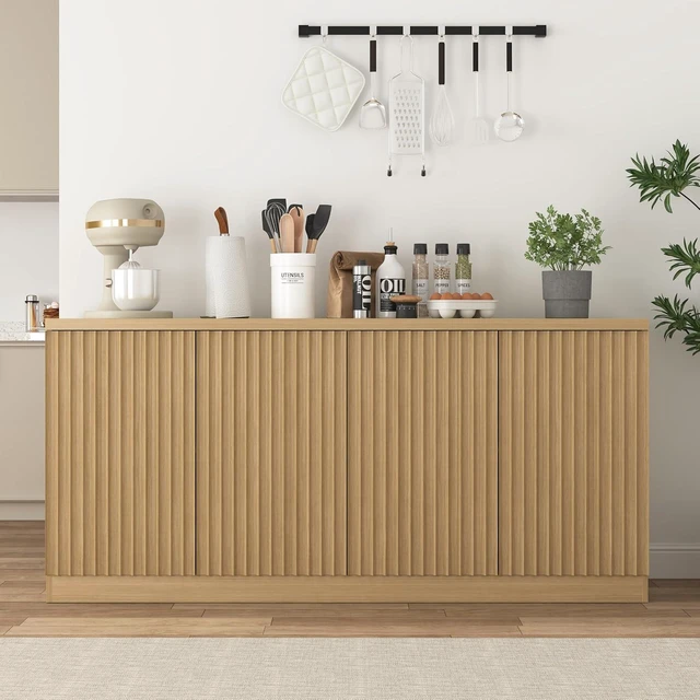 Alt view image 5 of 7 - 62 Fluted Sideboard Buffet Cabinet with Shelves, Natural