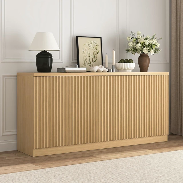 Alt view image 6 of 7 - 62 Fluted Sideboard Buffet Cabinet with Shelves, Natural
