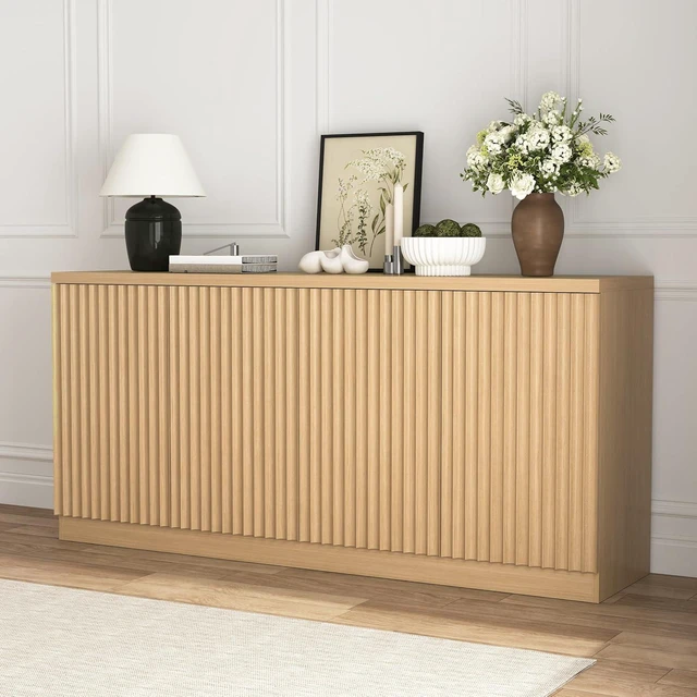 Alt view image 7 of 7 - 62 Fluted Sideboard Buffet Cabinet with Shelves, Natural