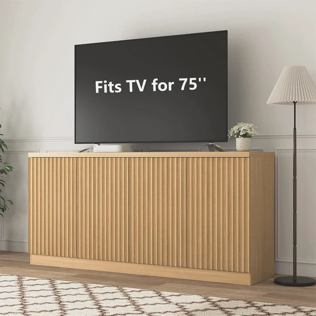 Alt view image 4 of 7 - 62 Fluted Sideboard Buffet Cabinet with Shelves, Natural
