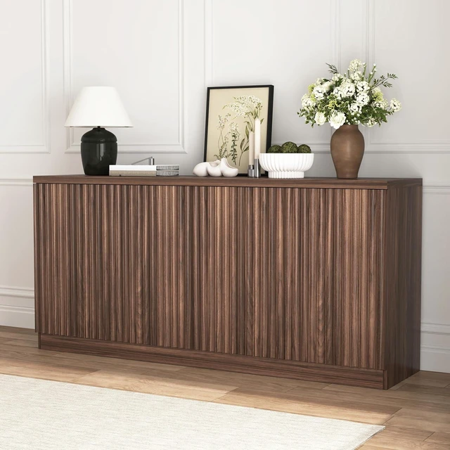 Main image of 62 Fluted Sideboard Buffet Cabinet with Shelves, Walnut