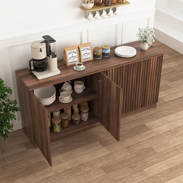 Alt view image 2 of 7 - 62 Fluted Sideboard Buffet Cabinet with Shelves, Walnut