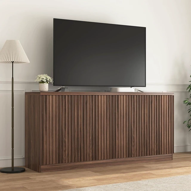 Alt view image 3 of 7 - 62 Fluted Sideboard Buffet Cabinet with Shelves, Walnut