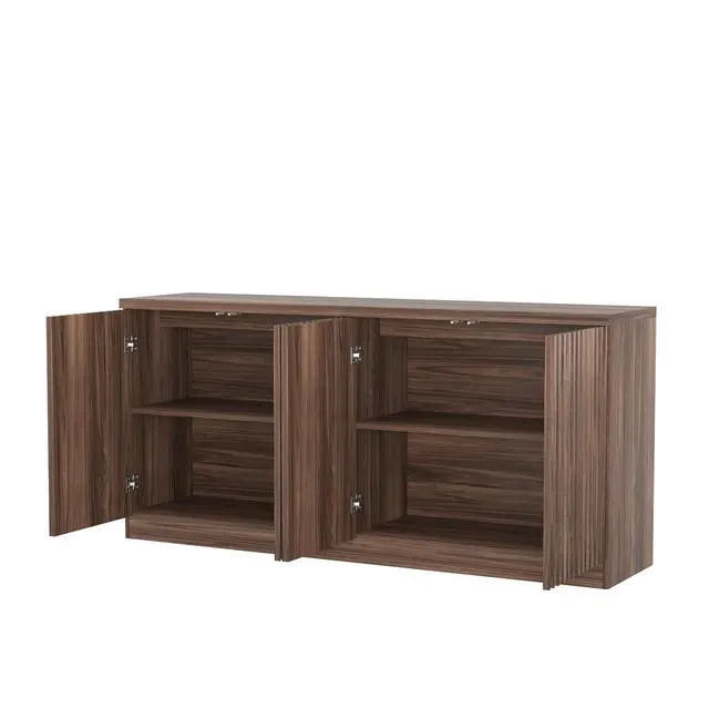 Alt view image 6 of 7 - 62 Fluted Sideboard Buffet Cabinet with Shelves, Walnut