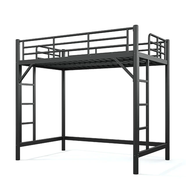Alt view image 6 of 7 - Twin Size Heavy Duty Metal Loft Bed with 2 Ladders, Black