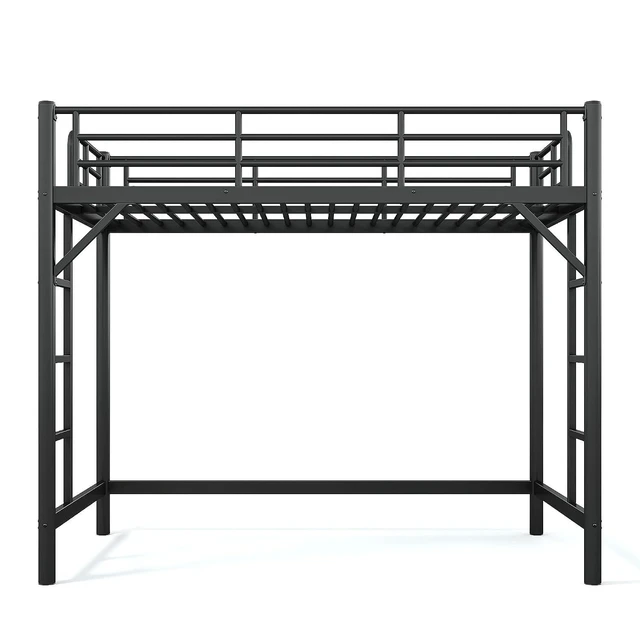Alt view image 5 of 7 - Metal Loft Bed Twin XL with 2 Ladders, Industrial Loft Bed, Black