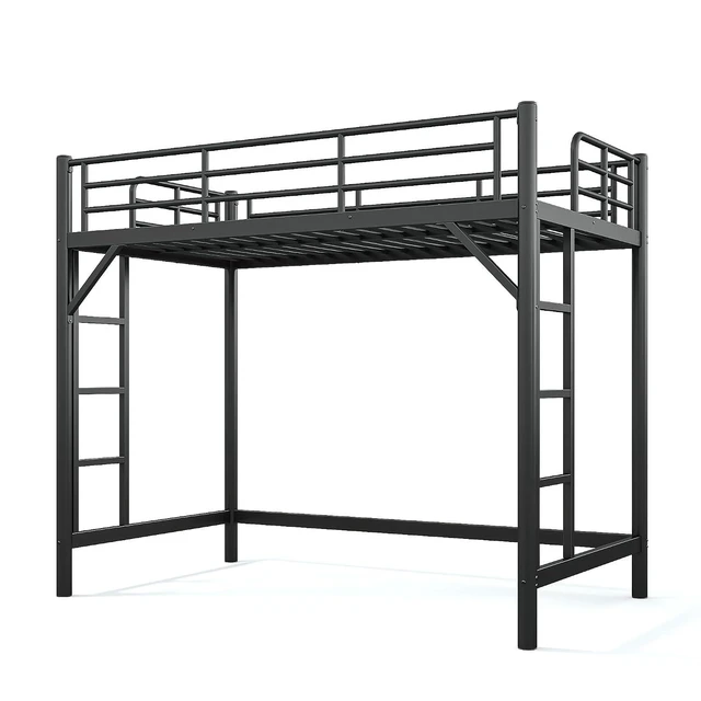 Alt view image 6 of 7 - Metal Loft Bed Twin XL with 2 Ladders, Industrial Loft Bed, Black